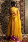 Shop_Charkhee_Yellow Lehenga Chanderi Embroidery Gota Patti V Neck Lace Set _at_Aza_Fashions