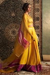 Buy_Charkhee_Yellow Lehenga Chanderi Embroidery Gota Patti V Neck Lace Set _Online_at_Aza_Fashions