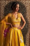 Charkhee_Yellow Lehenga Chanderi Embroidery Gota Patti V Neck Lace Set _at_Aza_Fashions