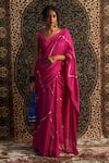 Buy_Charkhee_Pink Saree Chanderi Embroidery Sequin Scoop Neck With Blouse _at_Aza_Fashions