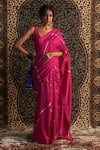 Charkhee_Pink Saree Chanderi Embroidery Sequin Scoop Neck With Blouse _Online_at_Aza_Fashions