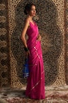 Buy_Charkhee_Pink Saree Chanderi Embroidery Sequin Scoop Neck With Blouse _Online_at_Aza_Fashions