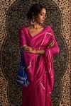 Shop_Charkhee_Pink Saree Chanderi Embroidery Sequin Scoop Neck With Blouse _Online_at_Aza_Fashions