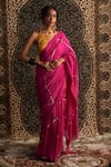 Buy_Charkhee_Pink Saree Chanderi Embroidery Sequin Halter Neck Gota Patti With Blouse _at_Aza_Fashions