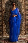 Buy_Charkhee_Blue Saree Organza Embroidery Sequin Scoop Neck Gota Patti With Blouse _at_Aza_Fashions