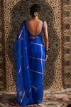 Shop_Charkhee_Blue Saree Organza Embroidery Sequin Scoop Neck Gota Patti With Blouse _at_Aza_Fashions