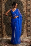 Charkhee_Blue Saree Organza Embroidery Sequin Scoop Neck Gota Patti With Blouse _Online_at_Aza_Fashions