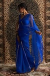 Buy_Charkhee_Blue Saree Organza Embroidery Sequin Scoop Neck Gota Patti With Blouse _Online_at_Aza_Fashions