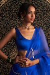 Charkhee_Blue Saree Organza Embroidery Sequin Scoop Neck Gota Patti With Blouse _at_Aza_Fashions