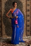 Buy_Charkhee_Blue Saree Organza Embroidery Sequin Scoop Neck Gota Patti With Blouse _at_Aza_Fashions