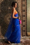 Charkhee_Blue Saree Organza Embroidery Sequin Scoop Neck Gota Patti With Blouse _Online_at_Aza_Fashions