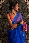 Buy_Charkhee_Blue Saree Organza Embroidery Sequin Scoop Neck Gota Patti With Blouse _Online_at_Aza_Fashions