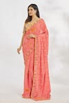 Paksh_Red Cotton Printed Striped V Neck Saree With Blouse  _Online_at_Aza_Fashions