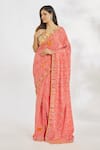 Buy_Paksh_Red Cotton Printed Striped V Neck Saree With Blouse  _Online_at_Aza_Fashions