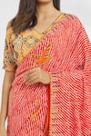 Shop_Paksh_Red Cotton Printed Striped V Neck Saree With Blouse  _Online_at_Aza_Fashions