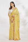 Paksh_Yellow Chanderi Silk Printed Striped And Embroidered Saree With Blouse  _Online_at_Aza_Fashions