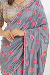 Paksh_Grey Printed Polka Dots V Neck Dotted Saree With Blouse _at_Aza_Fashions