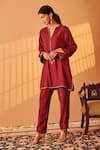 Buy_Bo tree_Maroon Abu Dai Silk Embroidery Zardozi Rukhsar Placement Kurta And Pant Set 