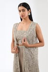 Buy_Rabani & Rakha_Beige Net, Georgette Sequins, Beads, Noor Checkered Jacket Palazzo Set _Online_at_Aza_Fashions