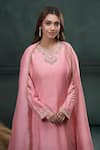 Shop_Hirika&Dhruti_Pink Kurta And Sharara Chiniya Silk Embroidered Zardosi Round Bird Set _at_Aza_Fashions