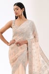 Rabani & Rakha_Pink Net Embroidery Sequin Sweetheart Sairra Work Lehenga Saree With Blouse _Online_at_Aza_Fashions