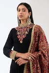 Rabani & Rakha_Black Georgette, Lycra Embroidery, Sequins Mandarin Ayat Resham Yoke Kurta Set _Online_at_Aza_Fashions