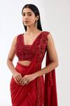 Rabani & Rakha_Red Chiffon Sequins, Beads Sairra Embroidered Pre-stitched Saree With Blouse _Online_at_Aza_Fashions