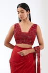 Buy_Rabani & Rakha_Red Chiffon Sequins, Beads Sairra Embroidered Pre-stitched Saree With Blouse _Online_at_Aza_Fashions