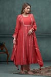 Buy_Hirika&Dhruti_Red Chanderi Hand Embroidered Gota Lace Round A-line Kurta Set _at_Aza_Fashions