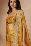 Buy_Anushree Reddy_Yellow Cape Organza Floral Embroidered Square Neck Maryul Print Lehenga Set _Online_at_Aza_Fashions