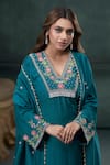 Shop_Hirika&Dhruti_Green Kurta And Pant Monga Silk Hand Embroidered Floral V-neck Set _Online_at_Aza_Fashions