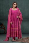 Buy_Hirika&Dhruti_Pink Anarkali And Dupatta Cotton Printed Bandhani Ethnic U Neck Set _at_Aza_Fashions