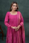 Shop_Hirika&Dhruti_Pink Anarkali And Dupatta Cotton Printed Bandhani Ethnic U Neck Set _Online_at_Aza_Fashions