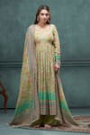 Buy_Hirika&Dhruti_Green Anarkali And Dupatta Cotton Printed Floral Square Pant Set _Online_at_Aza_Fashions