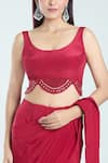 Buy_Ridhima Bhasin_Red Organza Embroidered Pearls Blouse Ewaaz Pre-draped Saree Set With Jacket _Online_at_Aza_Fashions