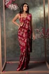 Buy_Mehak Murpana_Pink Crepe Printed Floral Sweetheart Neck Pre-draped Saree With Blouse _at_Aza_Fashions