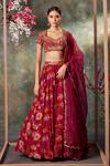 Buy_Mehak Murpana_Pink Crepe Printed Floral Pentagon Embroidered Lehenga Set _at_Aza_Fashions