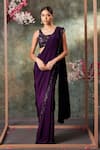 Buy_Mehak Murpana_Purple Crepe Embroidery Sequin Round Border Pre-draped Saree With Blouse _at_Aza_Fashions