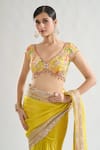 Buy_Gopi Vaid_Yellow Saree Chiffon Print Floral V Neck Kanika Embroidered Border With Blouse 