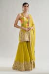 Shop_Gopi Vaid_Yellow Kurta And Sharara Chiffon Print Floral U Neck Kalki Bloom Set _Online_at_Aza_Fashions