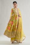 Buy_Gopi Vaid_Yellow Anarkali Chiffon Print Floral V Huma Embroidered Bodice Palazzo Set _Online_at_Aza_Fashions