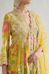 Gopi Vaid_Yellow Anarkali Chiffon Print Floral V Huma Embroidered Bodice Palazzo Set _at_Aza_Fashions