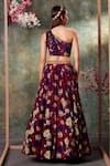 Shop_Mehak Murpana_Purple Crepe Printed Floral Asymmetric Top And Lehenga Set _at_Aza_Fashions