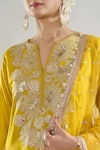 Buy_Gopi Vaid_Yellow Kurta Tussar Silk Embroidery Gota Notched Anjali Leaf Sharara Set 