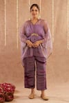 Buy_Label Muslin_Purple Satin Silk Embellished Coin V Neck Detailed Sleeve Kaftan Set With Potli _at_Aza_Fashions