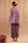 Shop_Label Muslin_Purple Satin Silk Embellished Coin V Neck Detailed Sleeve Kaftan Set With Potli _at_Aza_Fashions