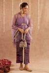 Buy_Label Muslin_Purple Satin Silk Embellished Coin V Neck Detailed Sleeve Kaftan Set With Potli 