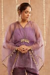 Shop_Label Muslin_Purple Satin Silk Embellished Coin V Neck Detailed Sleeve Kaftan Set With Potli 