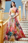 Buy_Alaya Advani_Multi Color Blouse And Lehenga Tissue Printed Floral Abstract Pleated Set _at_Aza_Fashions