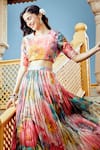 Shop_Alaya Advani_Multi Color Blouse And Lehenga Tissue Printed Floral Abstract Pleated Set _at_Aza_Fashions